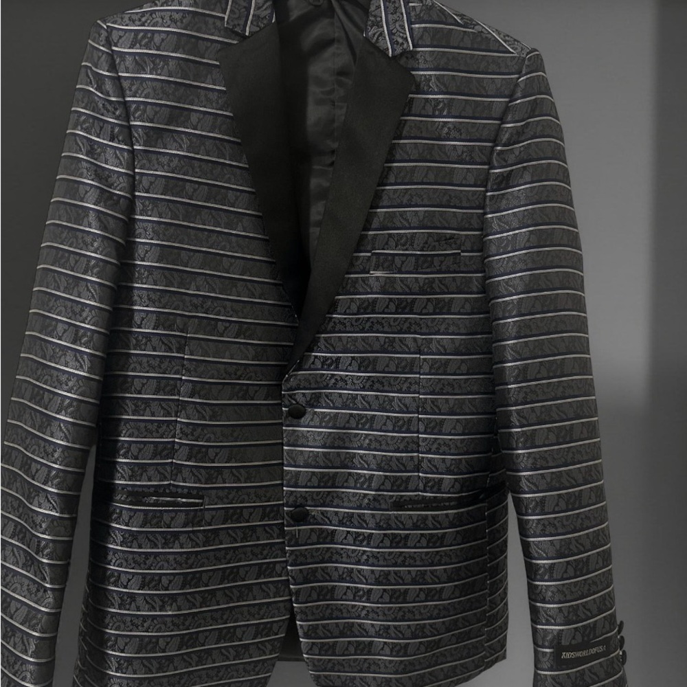 Gray and Dark Blue and Black Blazer with Horizontal Stripes